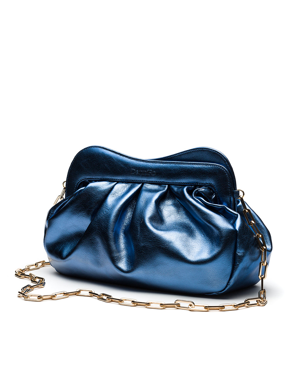 Load image into Gallery viewer, Lisbon Large Clutch Metallic Blue 

