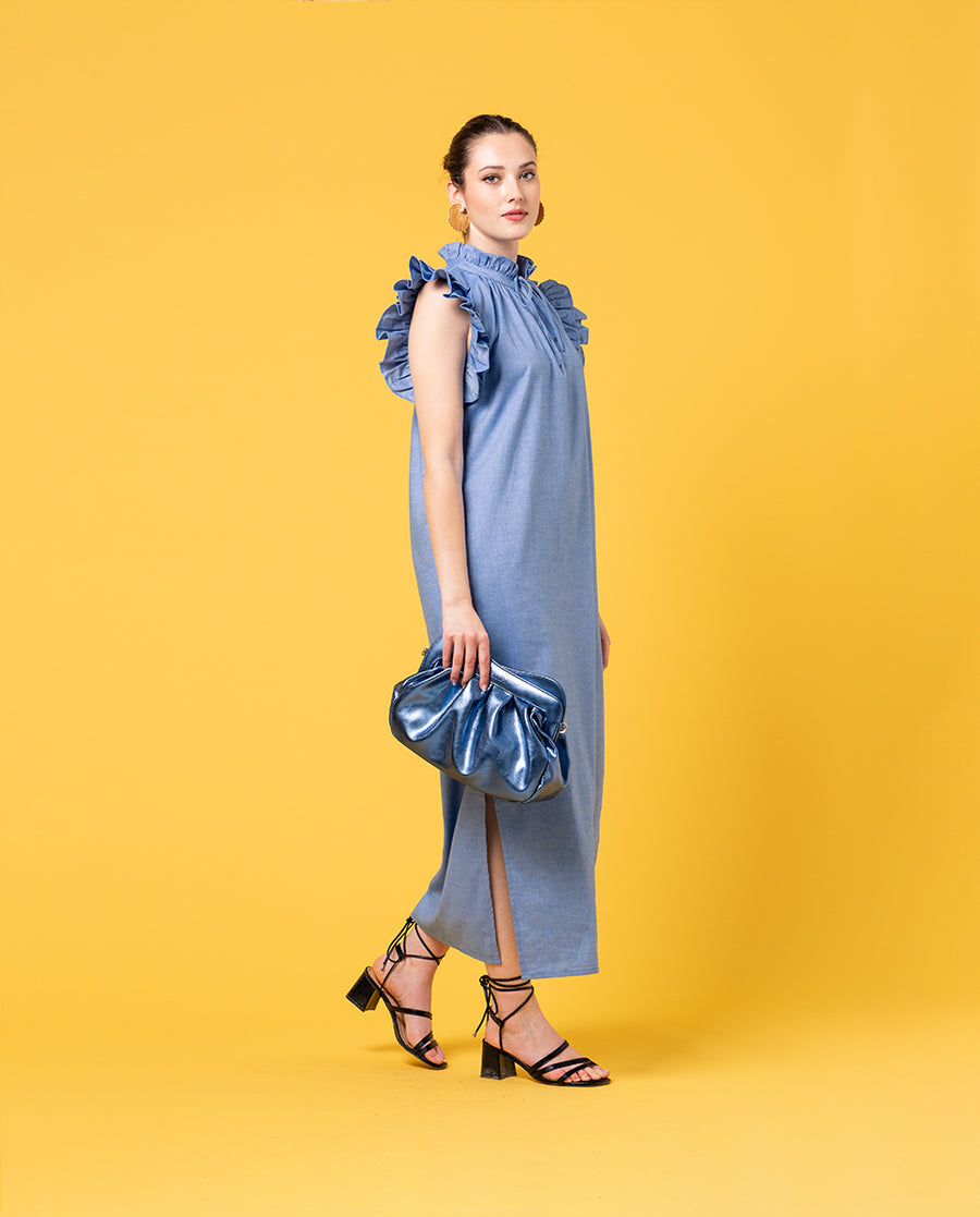 Lisbon Large Clutch - Metallic Blue