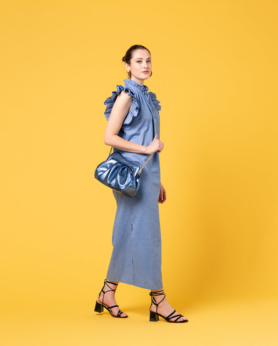 Lisbon Large Clutch - Metallic Blue