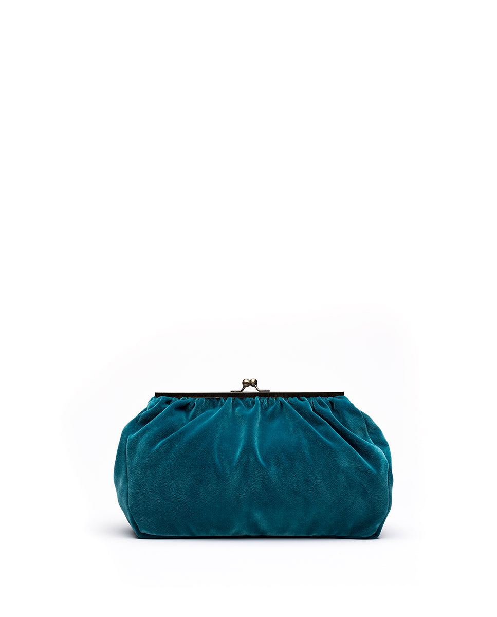 Load image into Gallery viewer, Porto Turquoise Velvet Clutch
