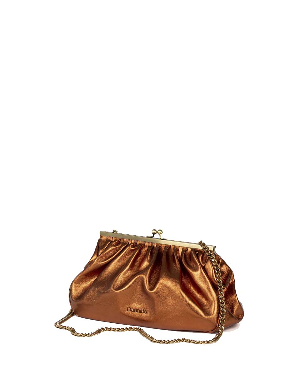 Load image into Gallery viewer, Porto Metallic Leather Clutch Uranium color
