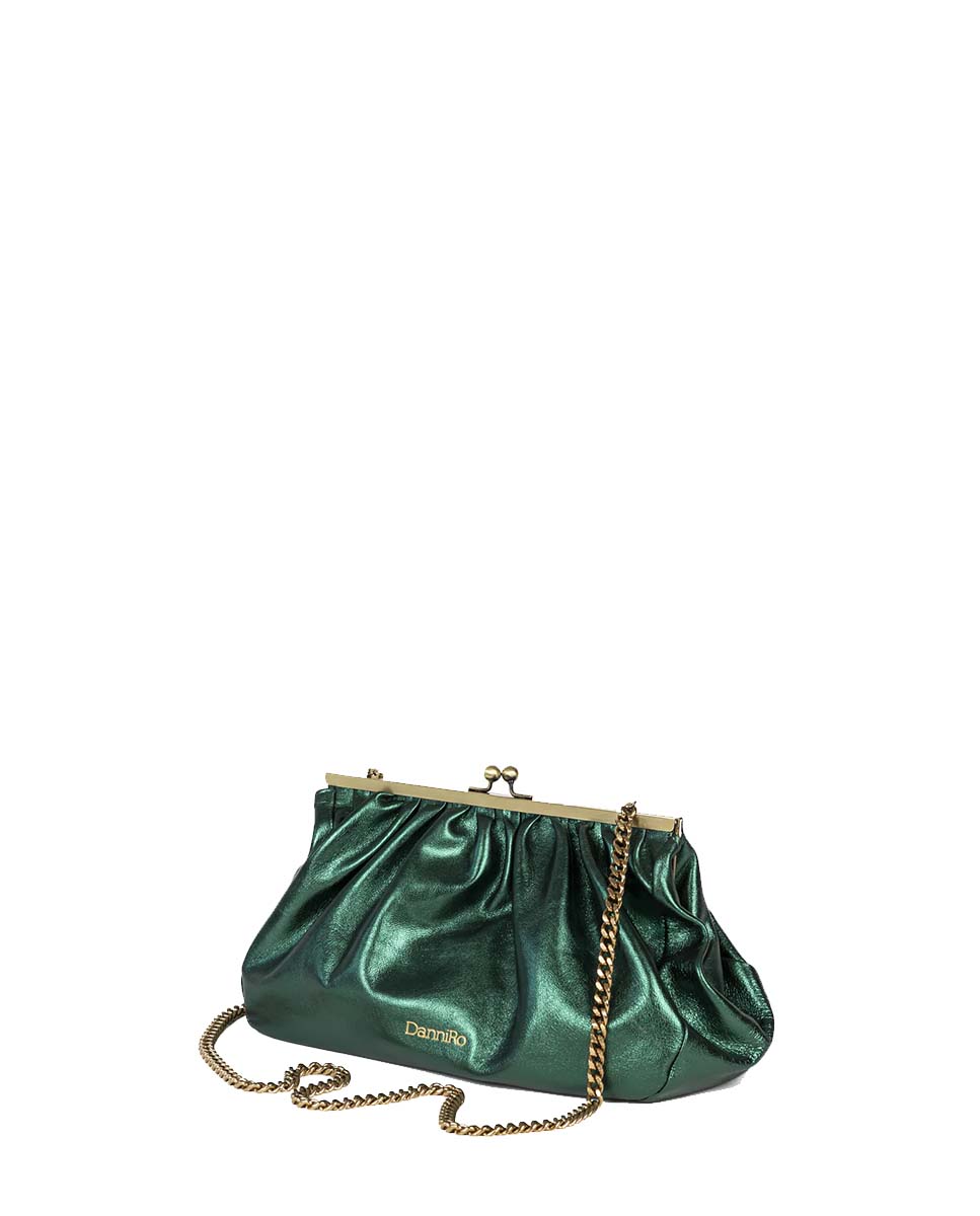 Load image into Gallery viewer, Porto Metallic Leather Clutch Forest Green
